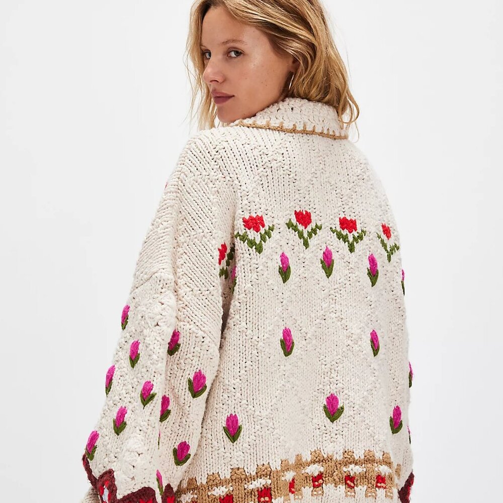 FREE PEOPLE Rosebud Cardigan Knit Embroidered Sweater (size S) NWOT - Picture 2 of 14